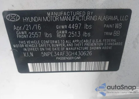 2016 Hyundai Sonata Limited from USA, damaged, VIN 5NPE34AF3GH430626